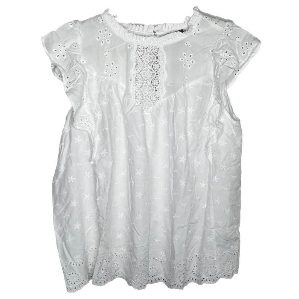 Torrid White Eyelet Ruffle Sleeve Top Size 2